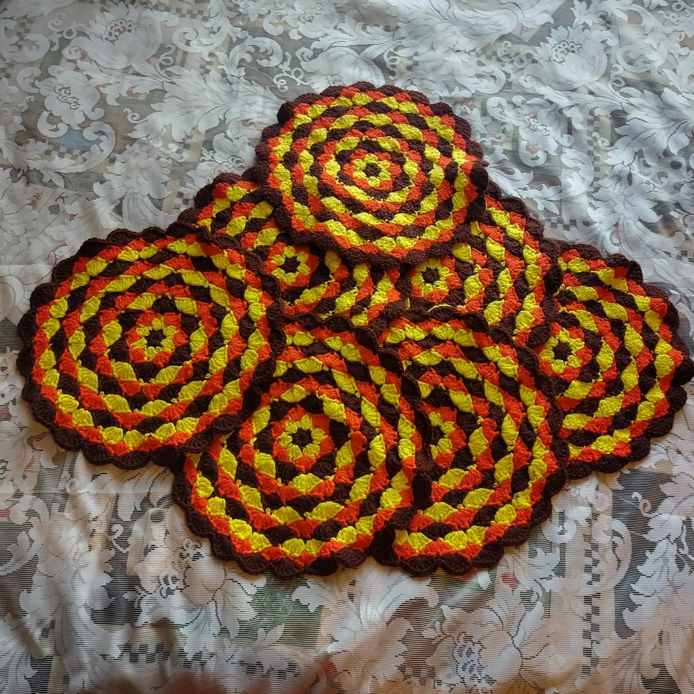 Vintage Style Handmade Crochet Placemats Set of 6 Brown Orange Yellow 14 inch